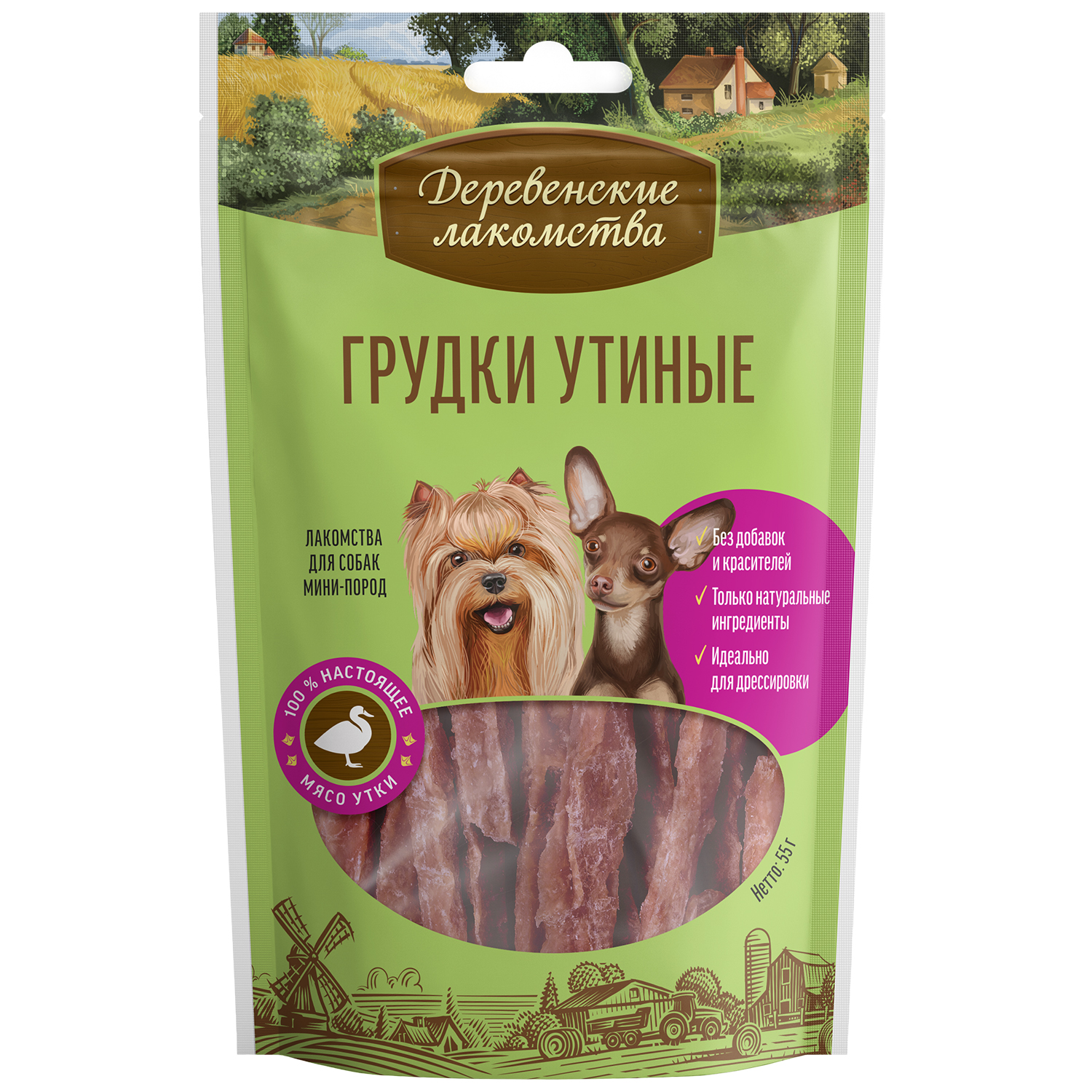 Лакомство для собак Деревенские лакомства гмини пород грудка утка 55г - фото 1
