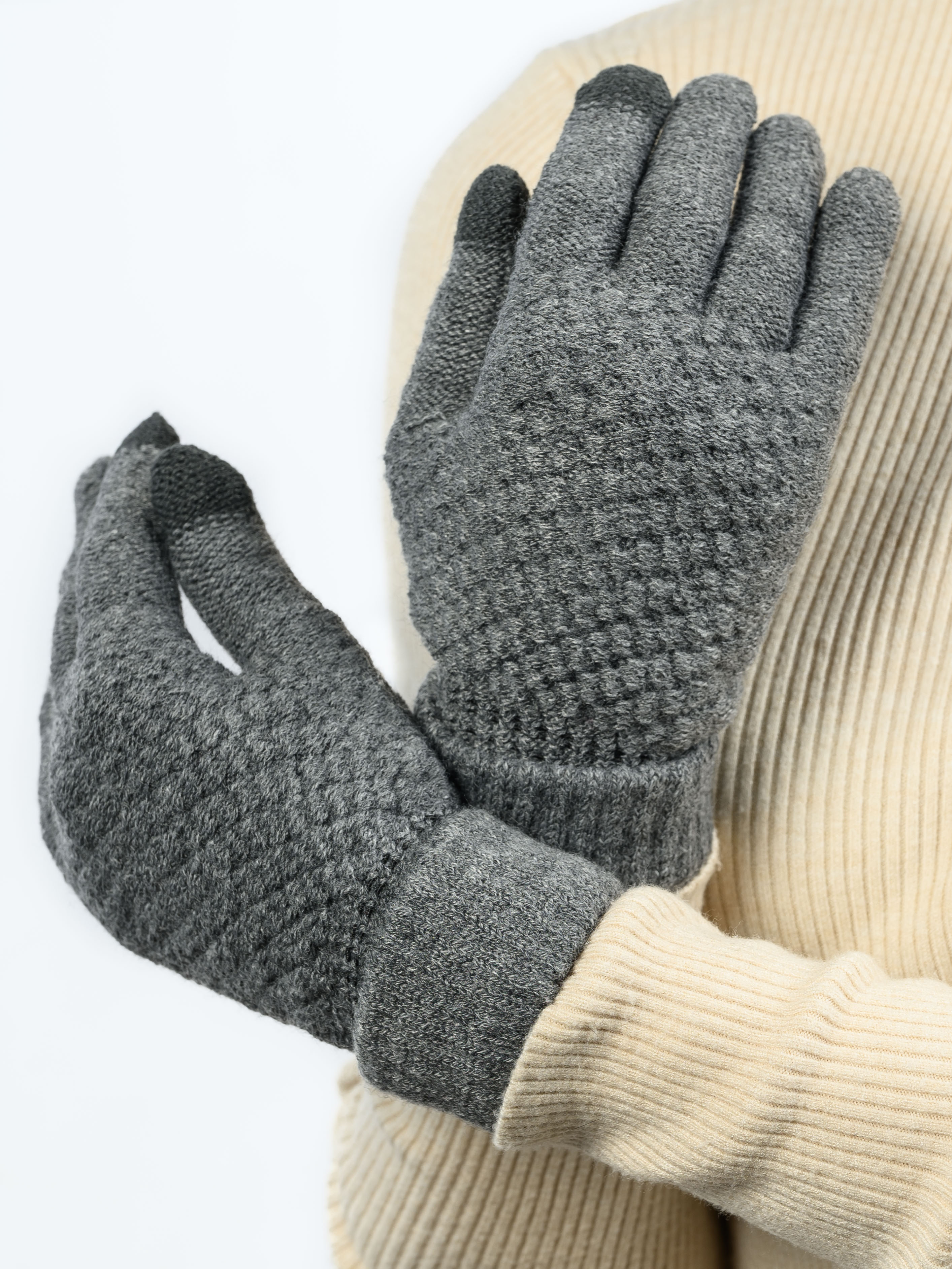 Изображение товара Мужские и женские вязаные утепленные перчатки Pretty Mania 7.5 с сенсорными элементами