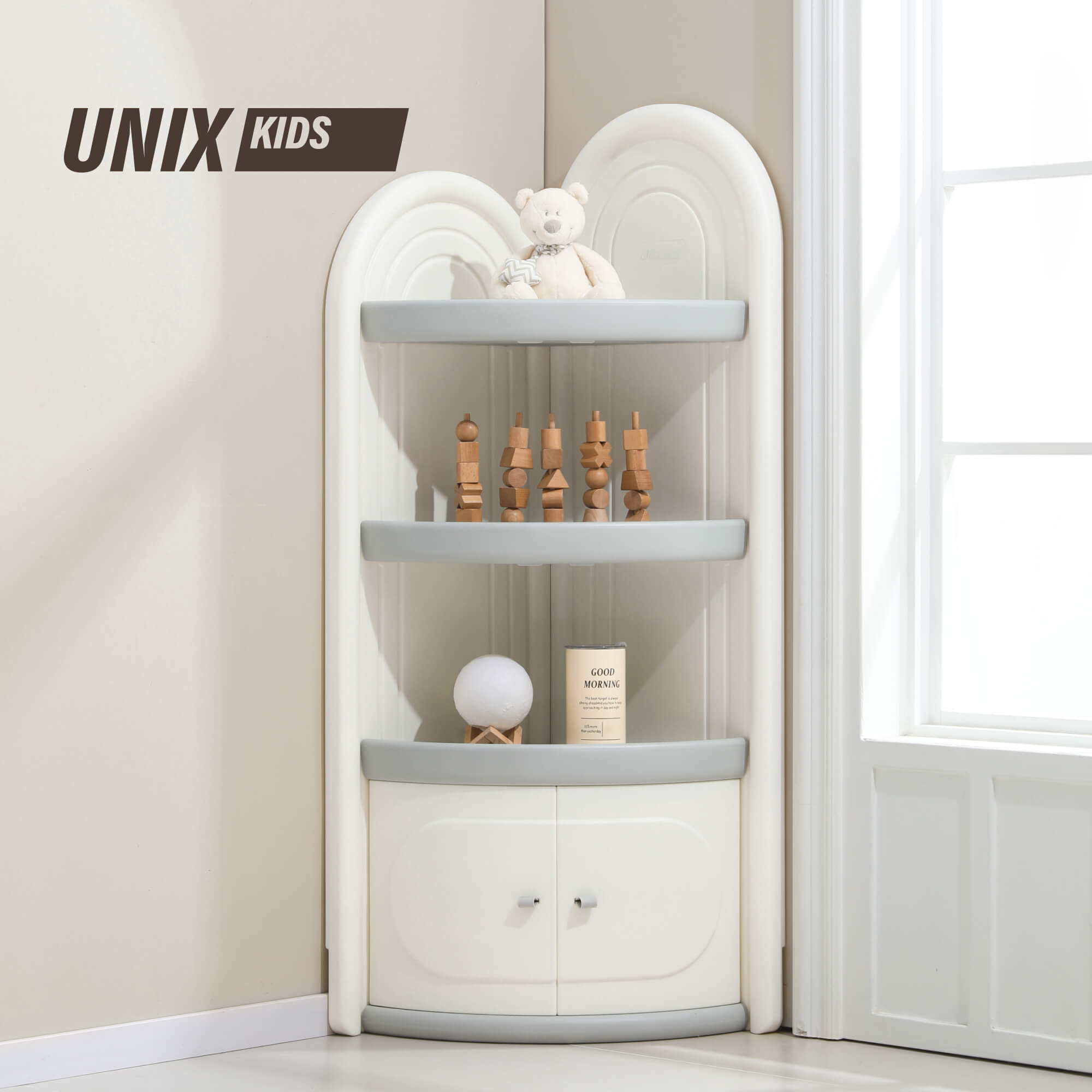 Угловой детский стеллаж UNIX Kids Corner Grey пластиковый - фото 1