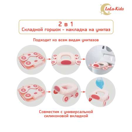 Горшок-накладка на унитаз LaLa-Kids дорожный складной + 10 одноразовых пакетов розовый