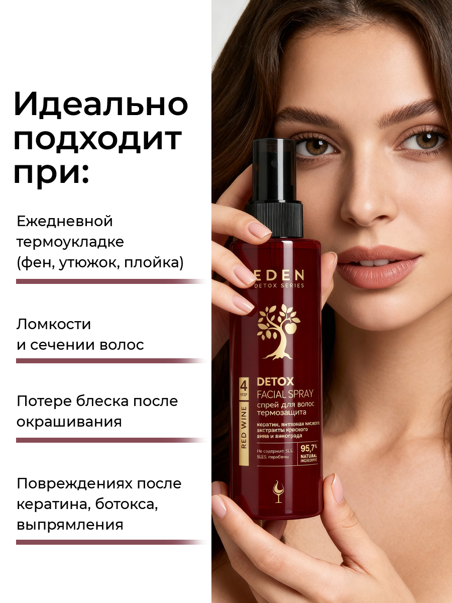Спрей для волос EDEN DETOX Red Wine Термозащита 200мл - фото 9