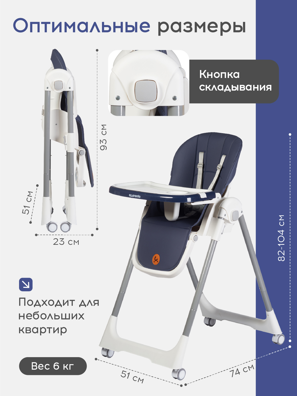 Стульчик для кормления Acarento Pannacotta синий - фото 7