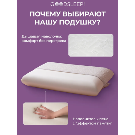 Ортопедическая подушка Goodsleep! классической формы Relax с эффектом памяти под голову
