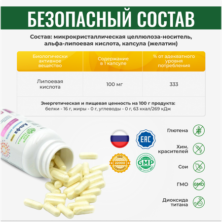 Альфа-липоевая кислота 100мг Green Leaf Formula детокс похудение энергия