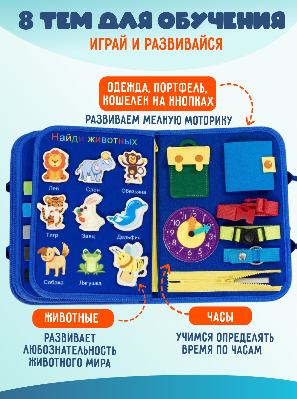 Игрушка DiaDan бизиборд Развивающая книжка бизиборд - фото 5