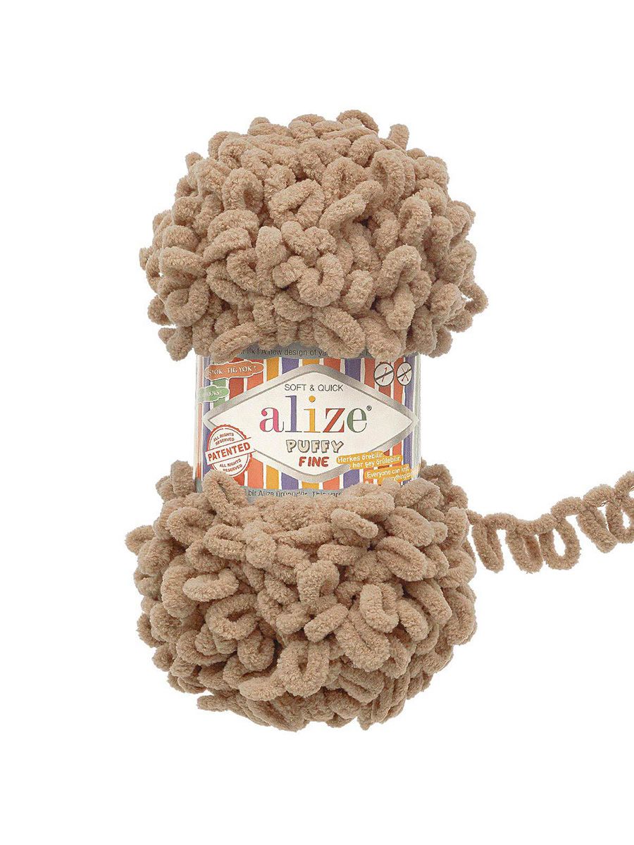 Пряжа для вязания Alize puffy fine 100 г 14.5 м микрополиэстер фантазийная мягкая 329 молочно-коричневый 5 мотков - фото 4