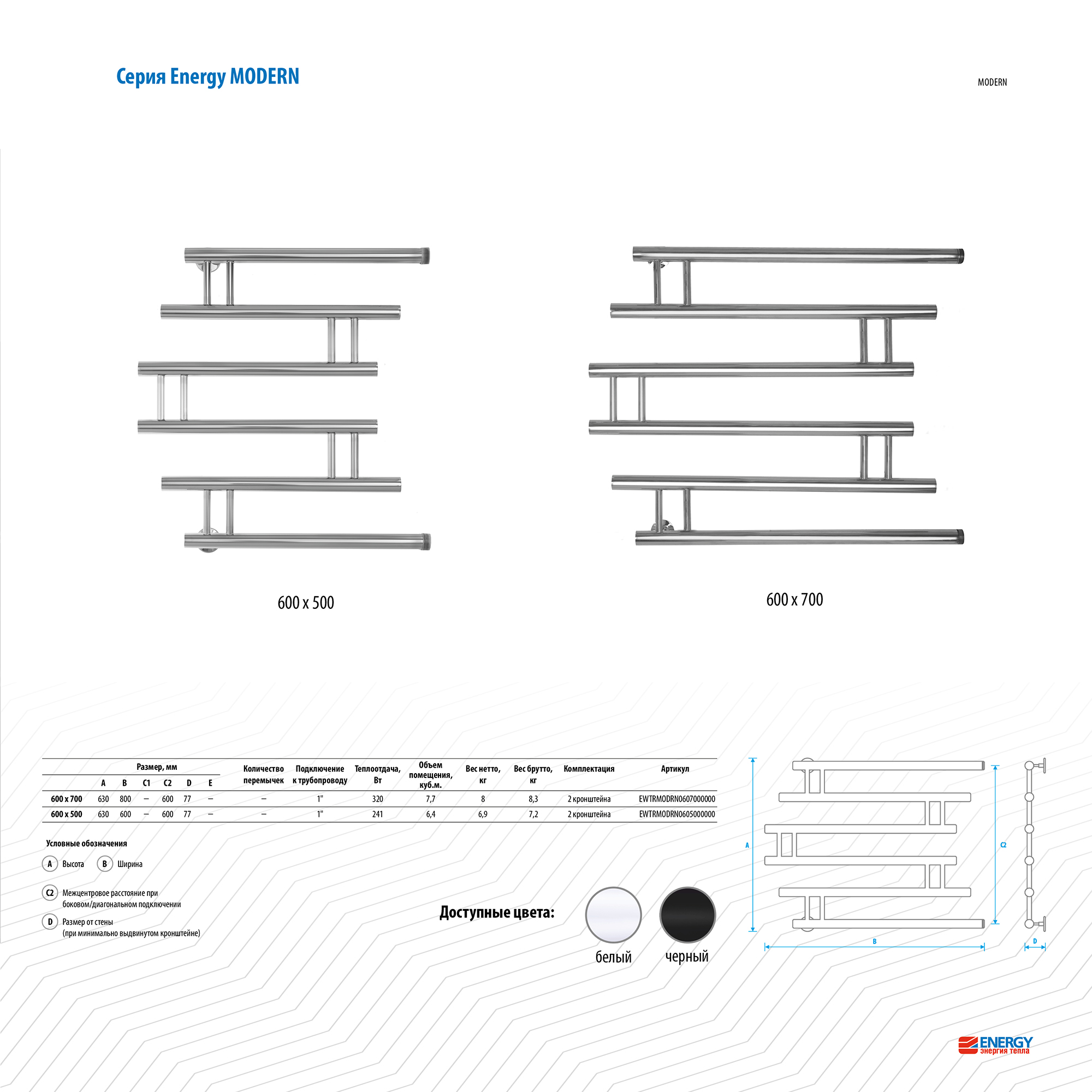 Полотенцесушитель водяной Energy Modern 600x700 черный матовый - фото 5