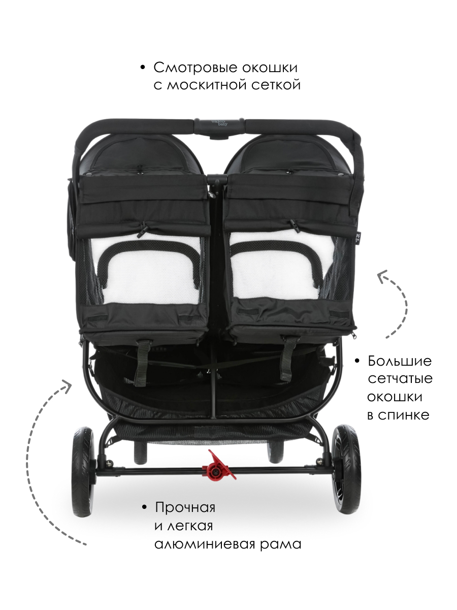 Коляска прогулочная для двойни Valco baby Snap Duo Flatt Matt черный - фото 4