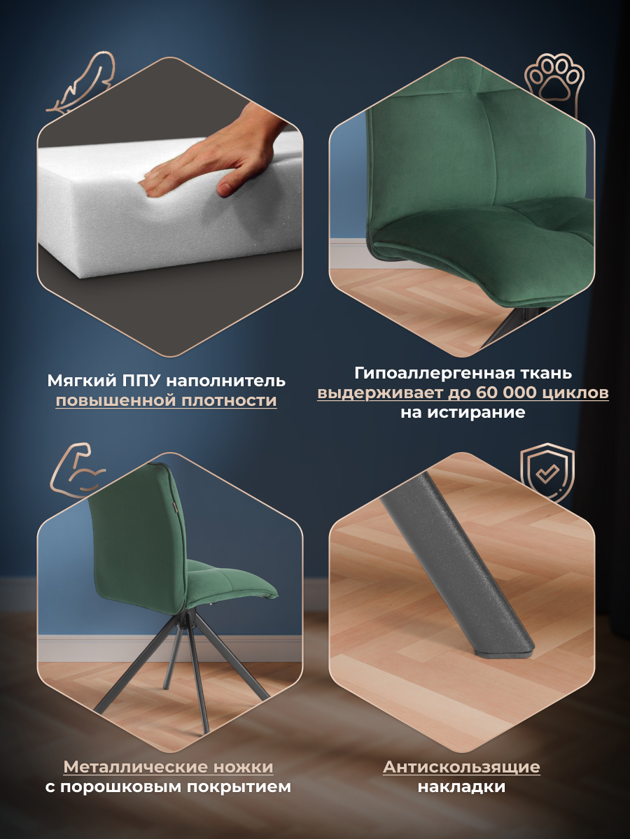 Стул TETCHAIR велюр, изумруд - фото 3