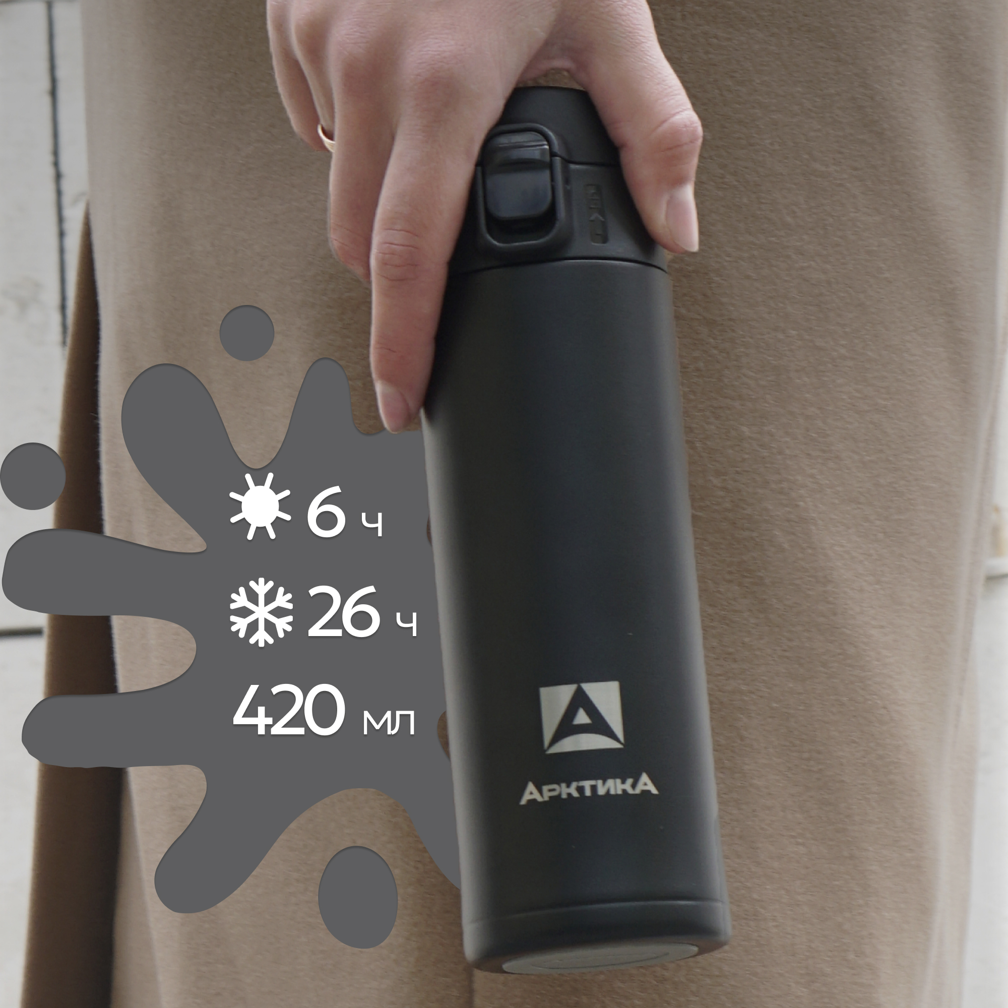 Термокружка Арктика 701-420 текстурный черный с ситечком - фото 1