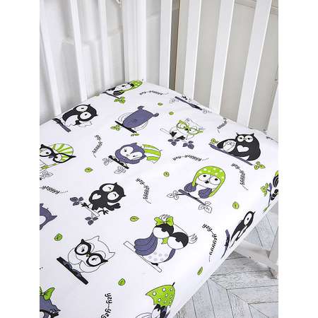 Простынь на резинке в кроватку Baby Nice Совы 60х120 бязь