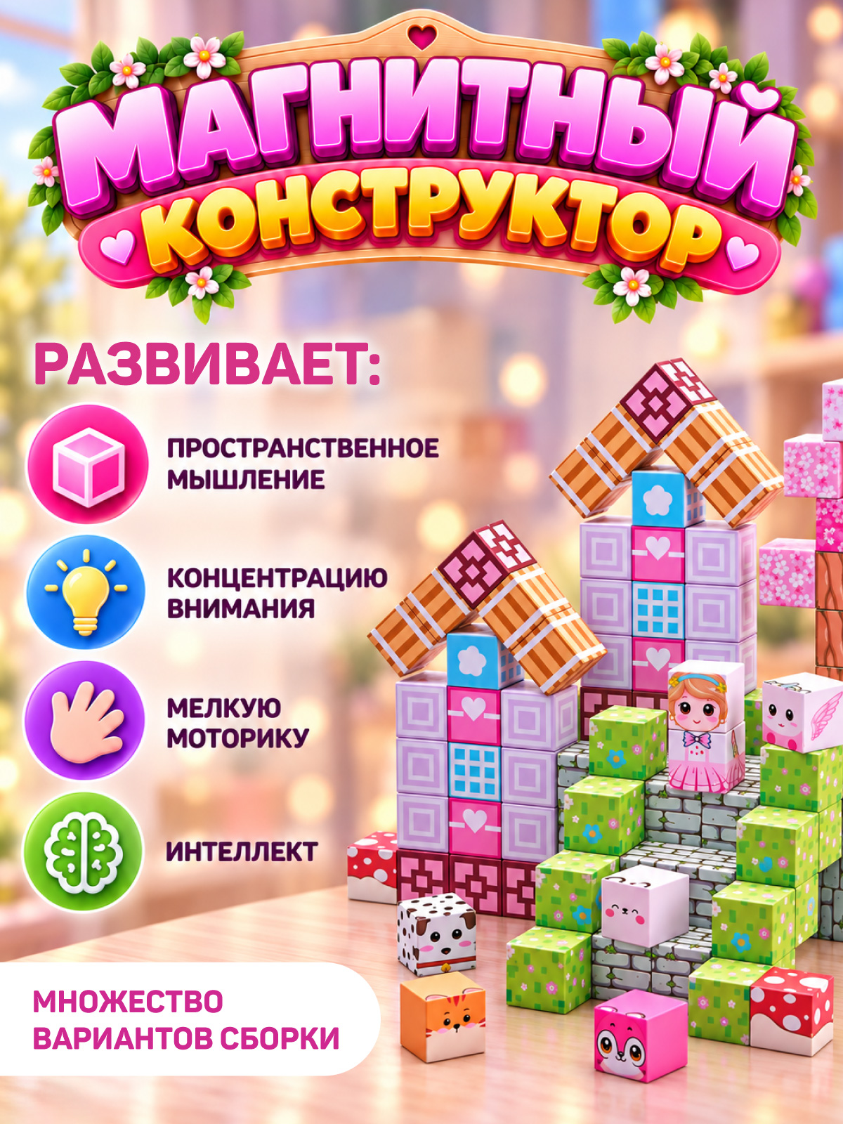 Конструктор Constructa Волшебный домик магнитный 113 дет. - фото 5