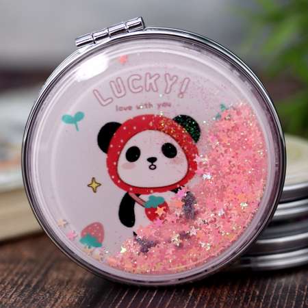 Зеркало карманное iLikeGift Lucky panda strawberry pink с увеличением