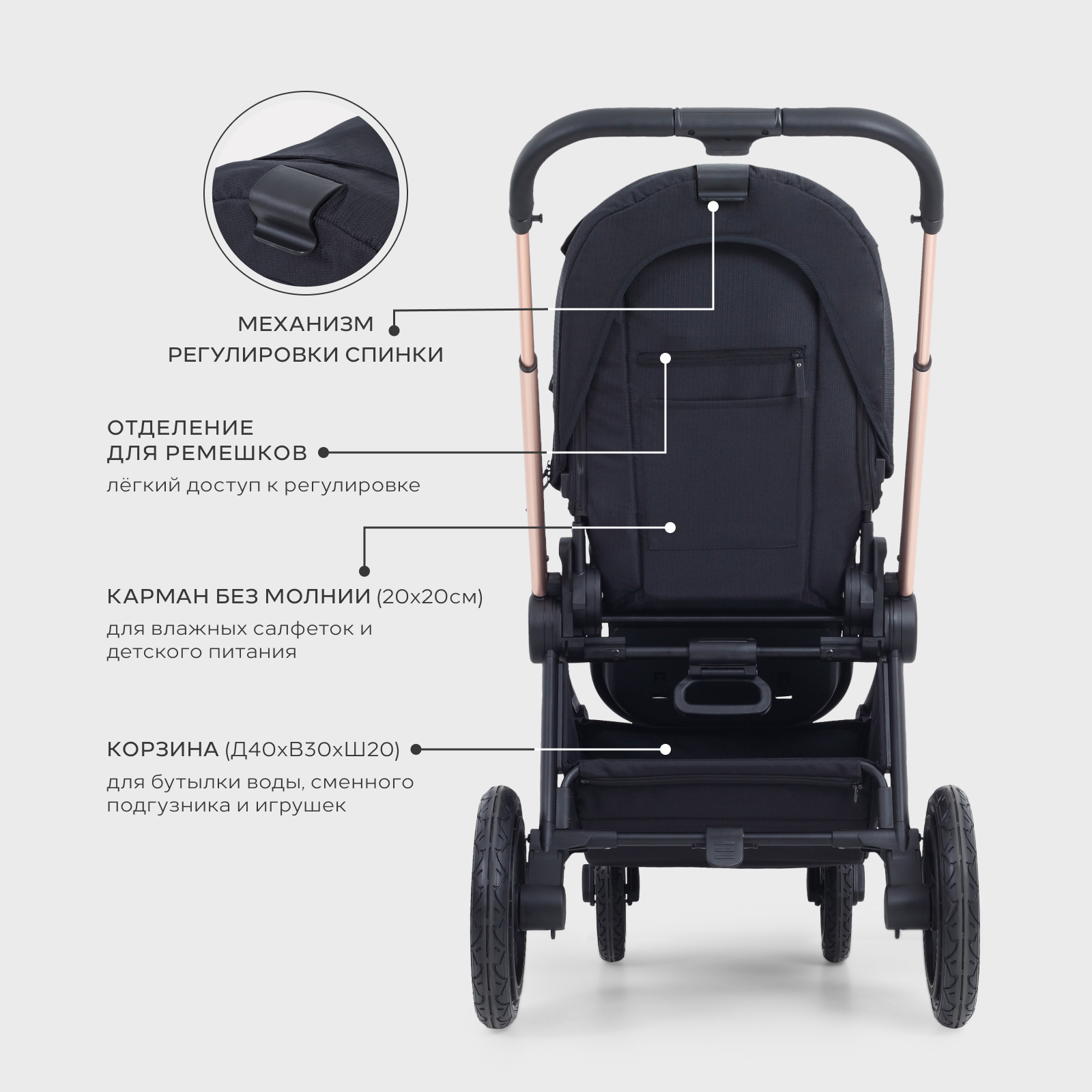 Коляска 3в1 MOWbaby Zoom air 3в1, gold black черный - фото 13