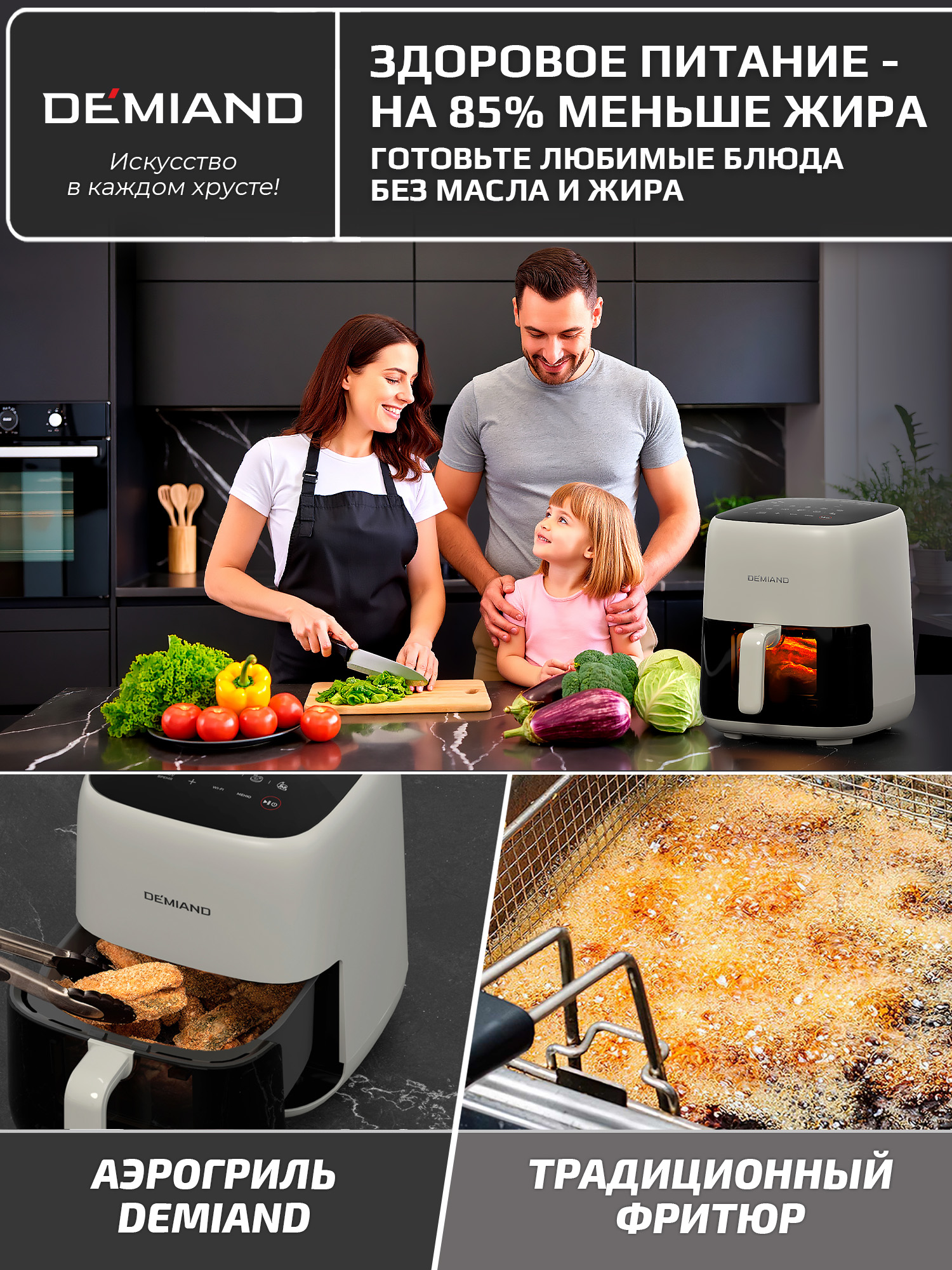 Аэрогриль DEMIAND tarvin с wi-fi керамическое покрытие чаши - фото 11