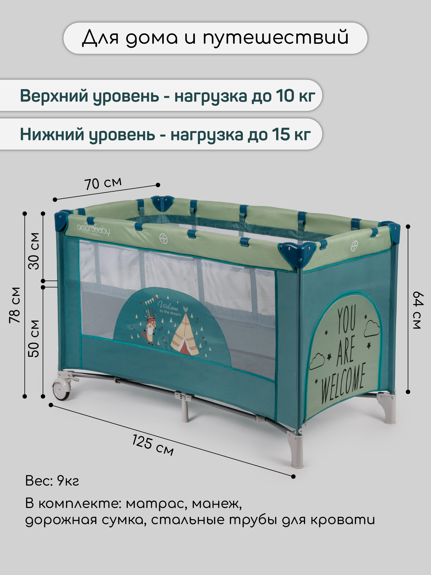 Манеж-кровать AmaroBaby Multiform Dream Fox прямоугольный оливковый AMARO-26MDF-Ol - фото 13