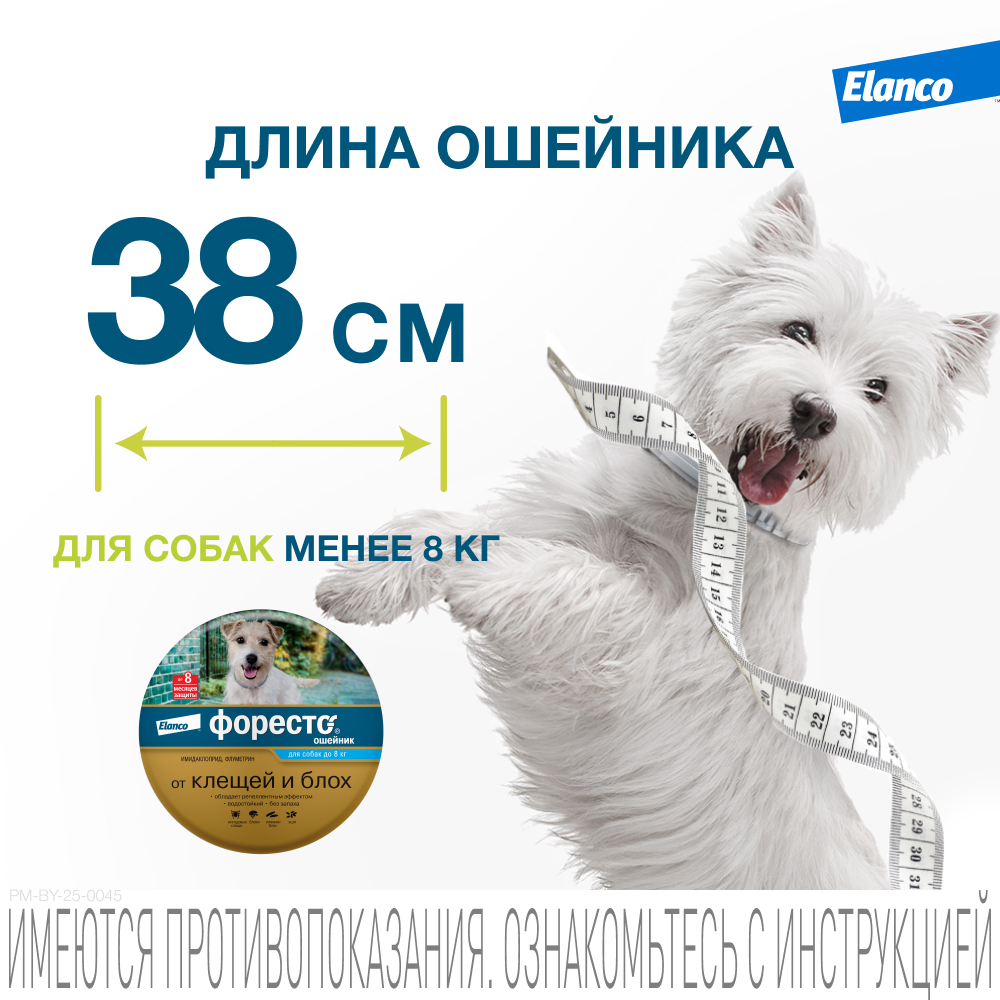 Ошейник для собак Elanco Foresto менее 8кг от блох и клещей защита 8месяцев 38см 65231 - фото 11