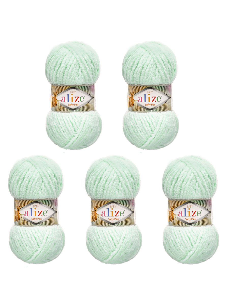 Пряжа для вязания Alize softy plus 100 г 120 м микрополиэстер мягкая плюшевая 15 водяная зелень 5 мотков - фото 6