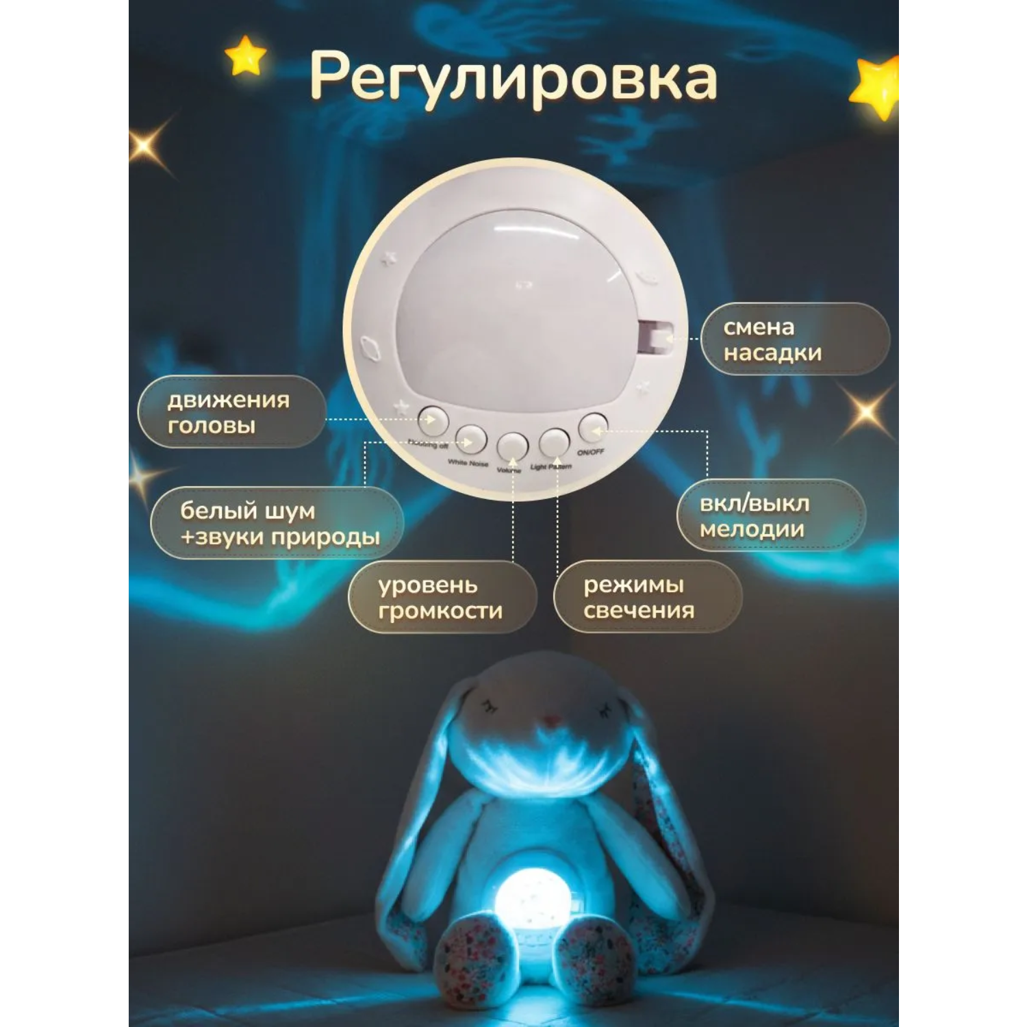 Игрушка ночник, проектор Baby Toys Зайчик - фото 5