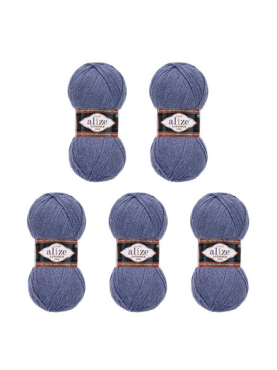 Пряжа Alize полушерстяная мягкая тонкая теплая Lanagold fine 100г 390м 5 шт 203 джинс меланж - фото 6
