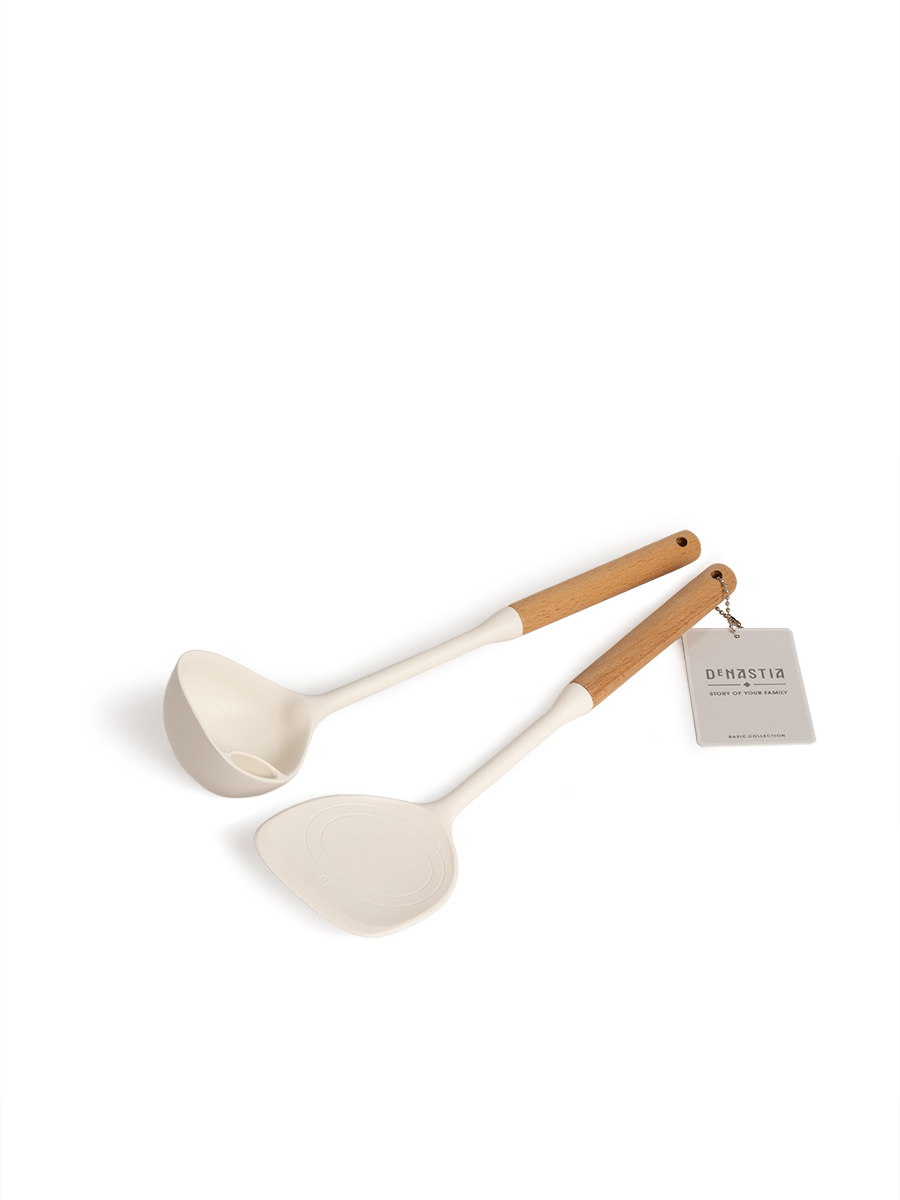 Набор кухонных принадлежностей DeNASTIA Силвуд (половник и лопатка) молочный A000344 - фото 8