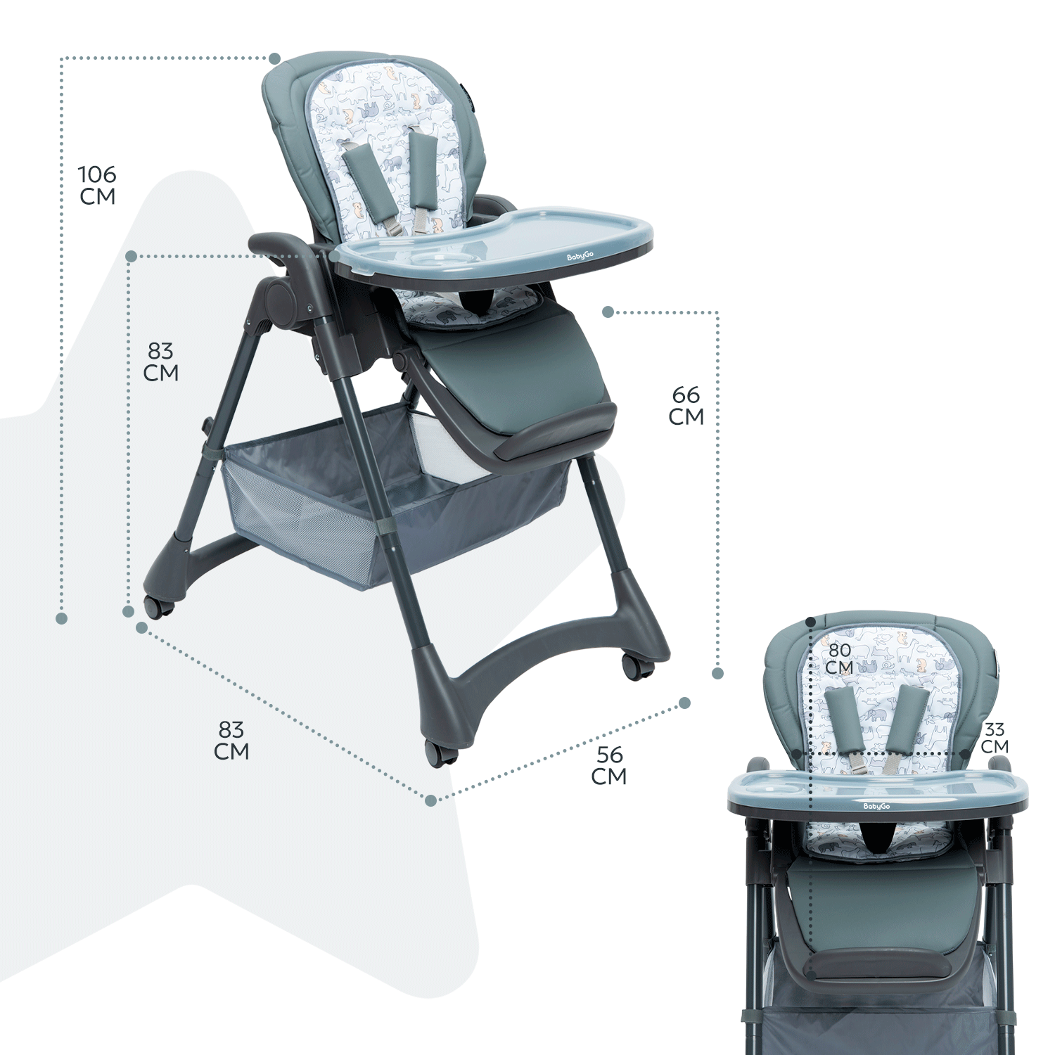 Стульчик для кормления BabyGo Sweet Meals серый - фото 6