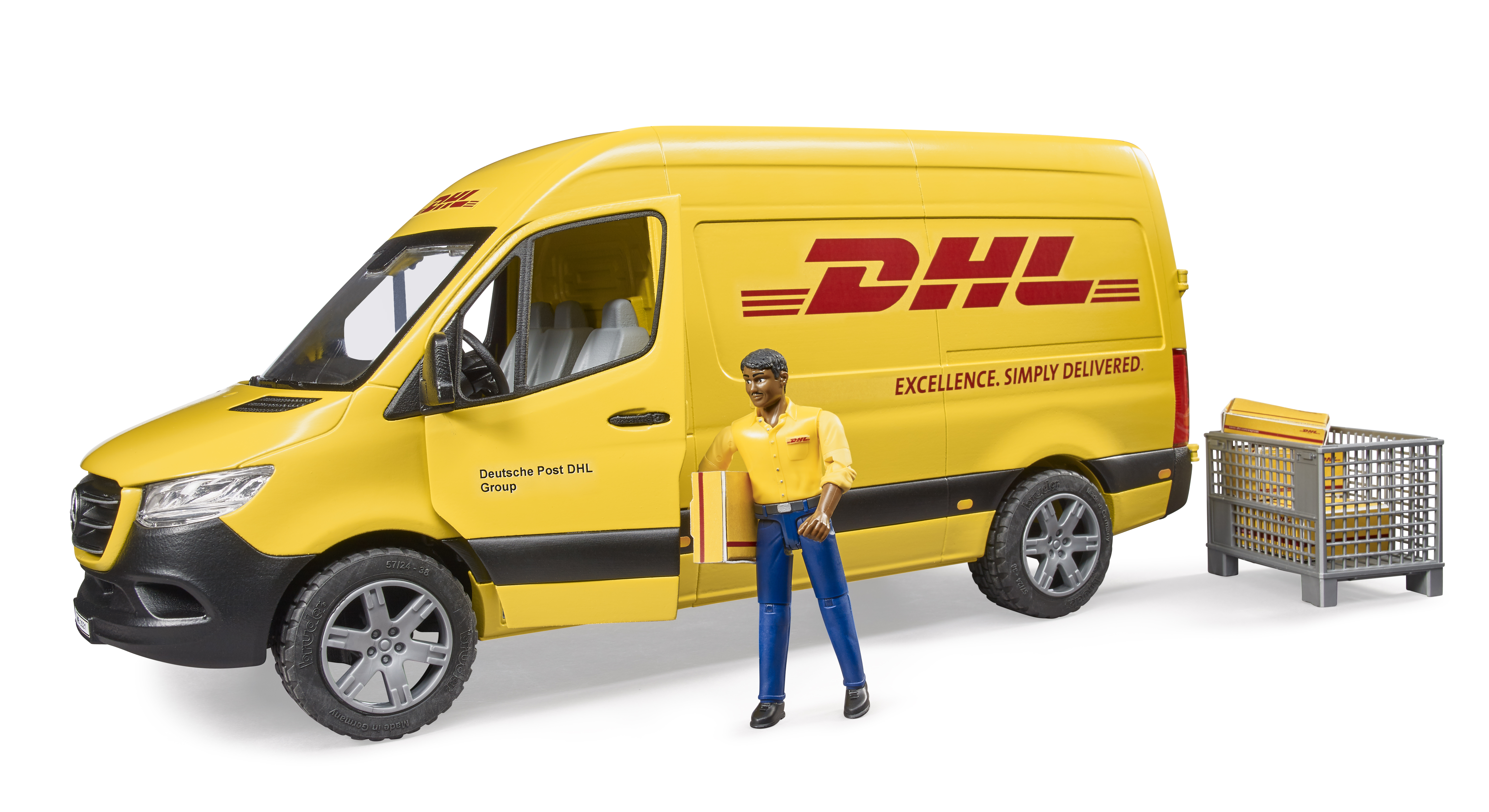 Автомобиль Bruder Mercedes службы доставки DHL с фигуркой 1:16 02-671 - фото 1