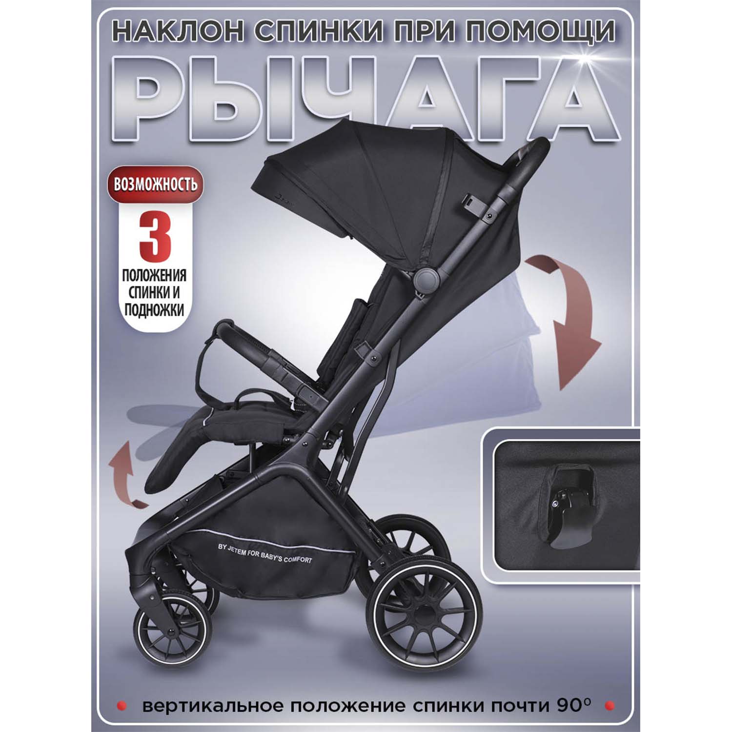 Коляска прогулочная Jetem Genesis черный - фото 3