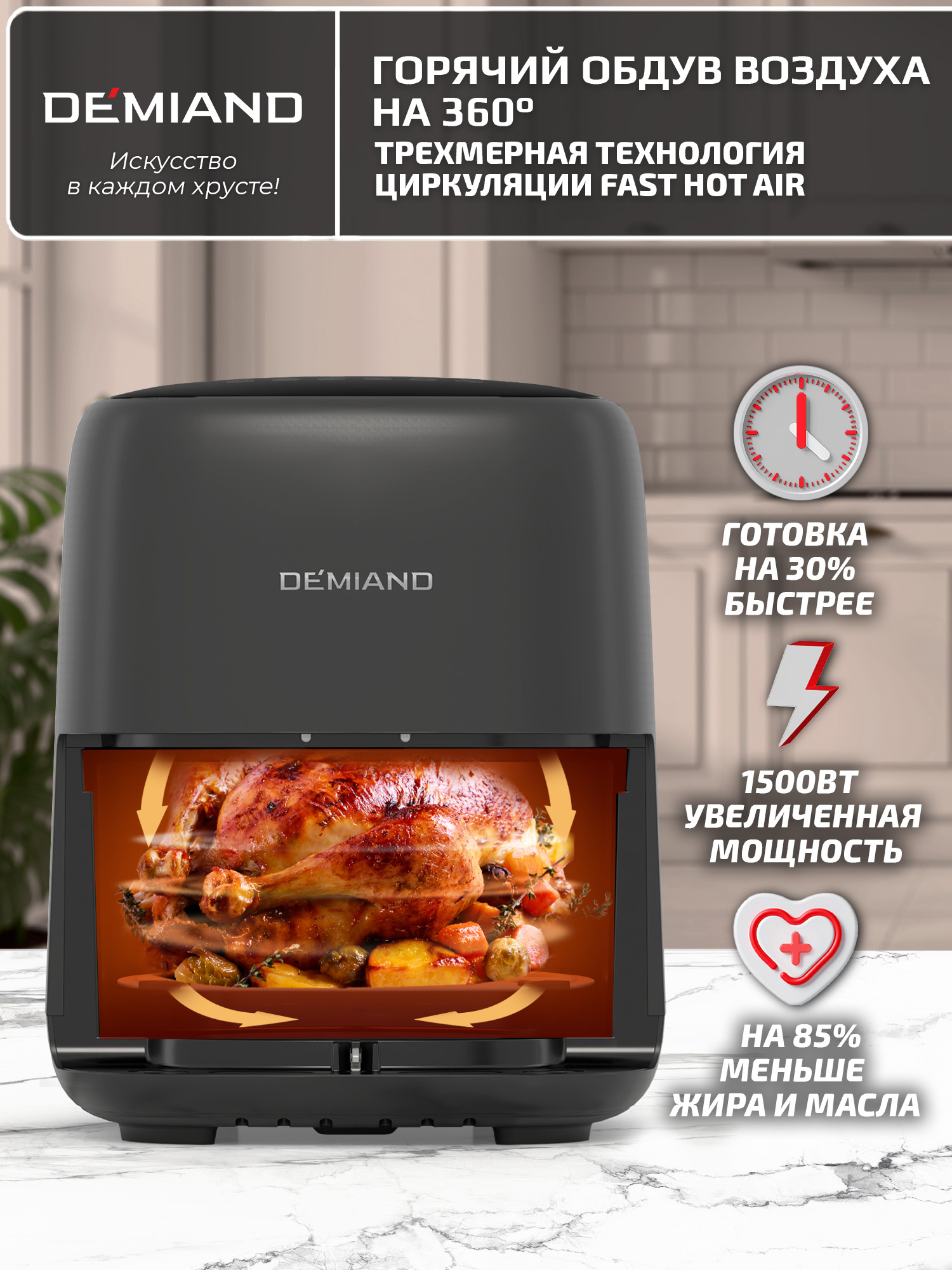 Аэрогриль DEMIAND tarvin с wi-fi керамическое покрытие чаши - фото 15