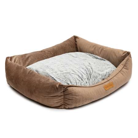 Лежанка Barbaks XL 75*60*19см прямоугольная однотонная с бортиком и съемной подушкой коричневая
