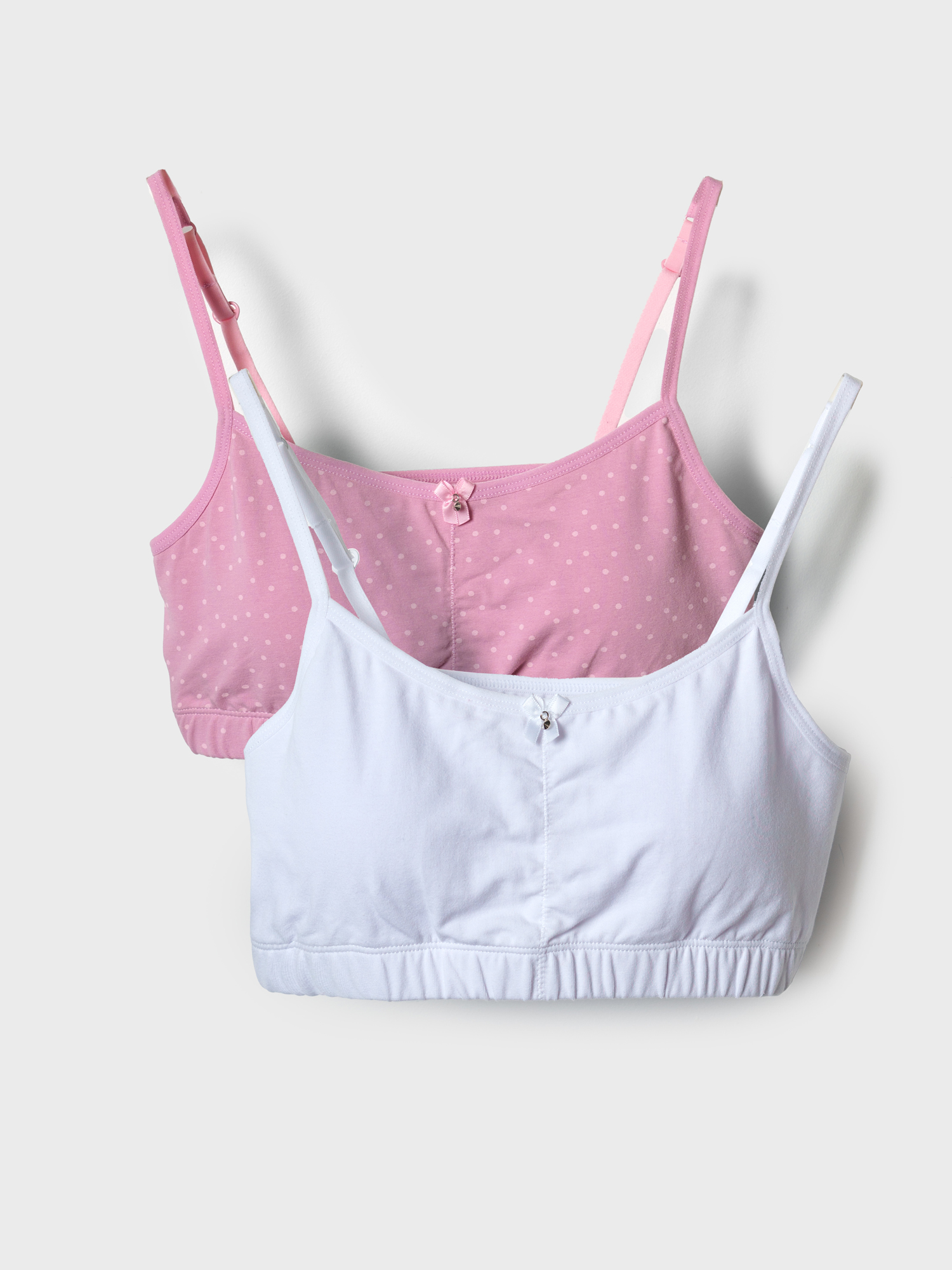 Изображение товара Топы-бра PlayToday 146 Набор подростковый 2 шт: белый и розовый в горошек