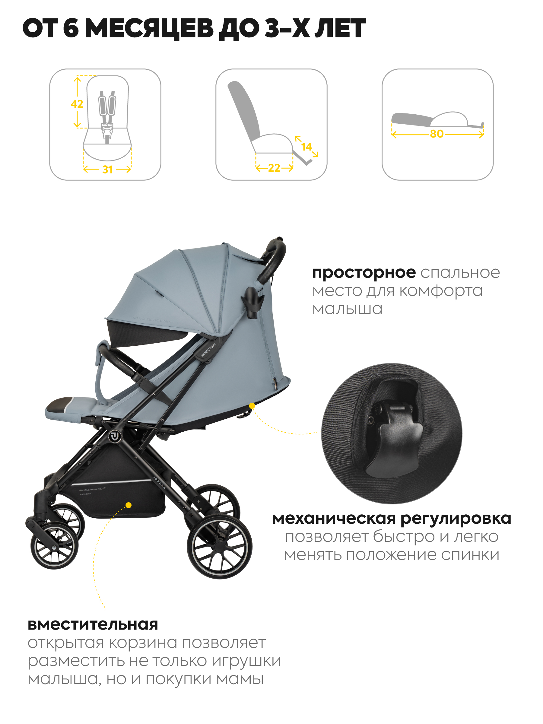 Коляска прогулочная JOVOLA Specter голубой - фото 5