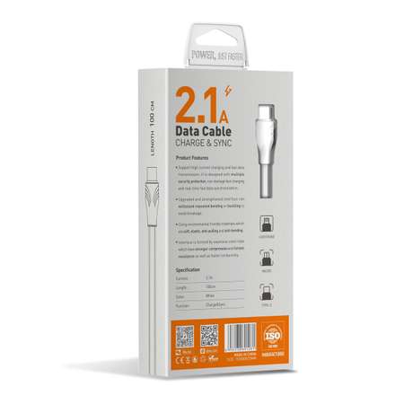 Кабель USB-Lightning LDNIO LS551 1м / 2.1 А / медь: 60 жил / плоский / белый