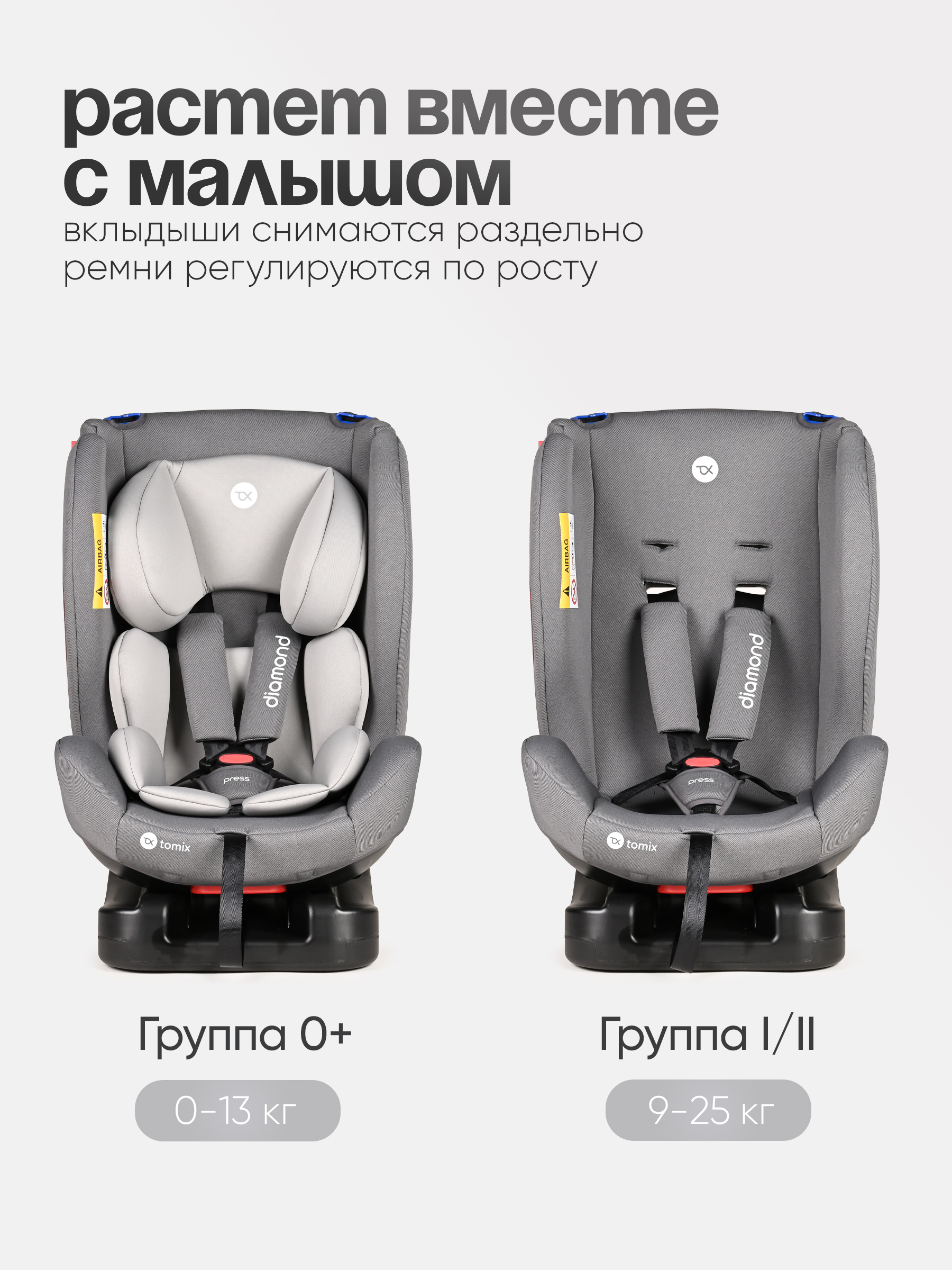 Автокресло Tomix Diamond 0+/1/2 (0-25 кг) серый - фото 11