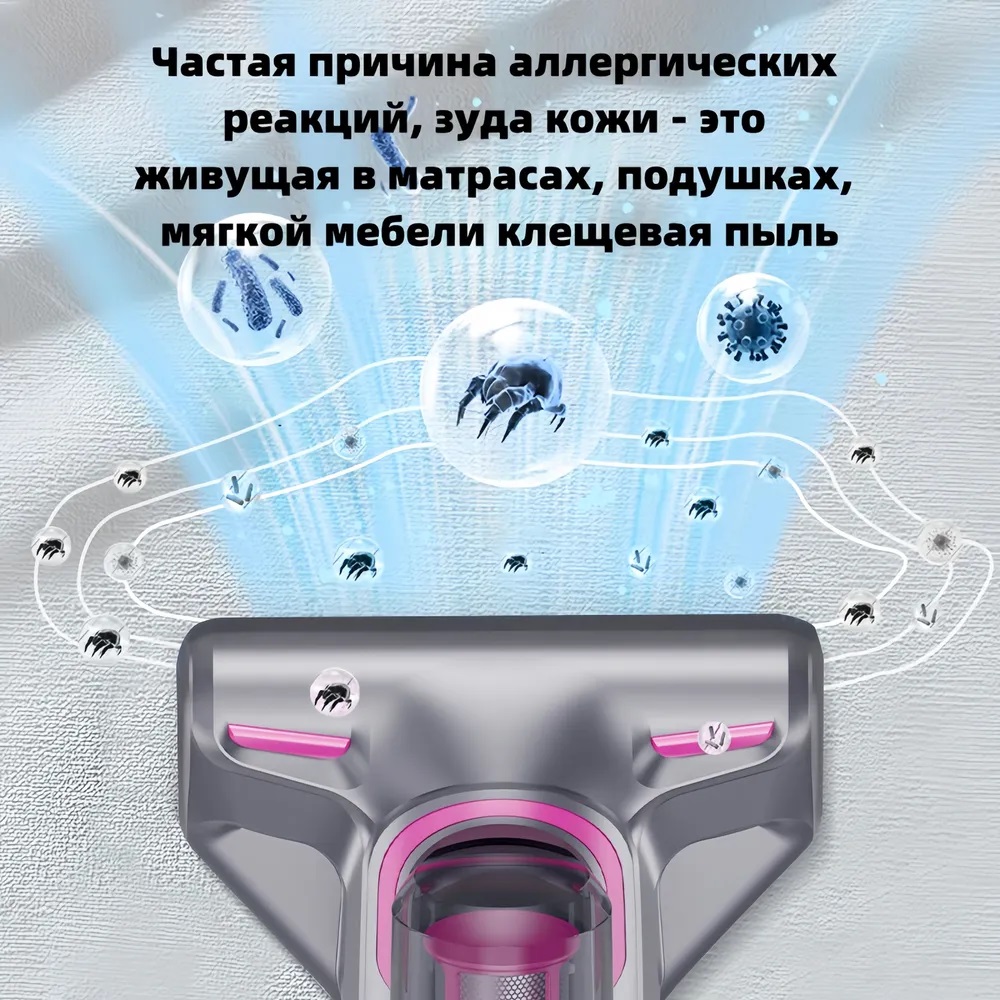 Пылесос вертикальный беспроводной CASTLELADY вакуумный 4 в 1 от клещей с ультрафиолетовой лампой - фото 11