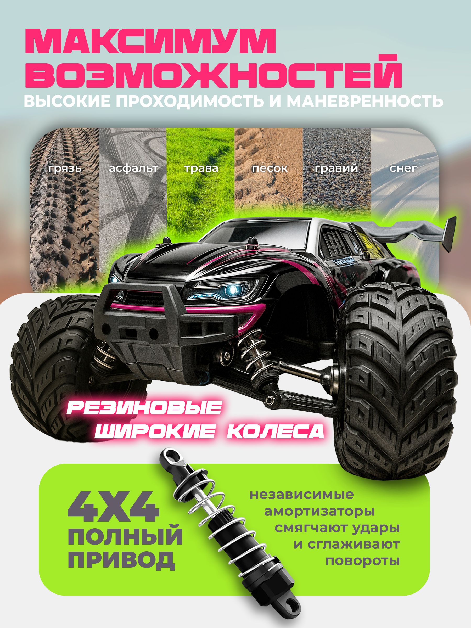 Монстр-трак РУ BAZUMI Монстр-трак 80км/ч 1:16 - фото 5