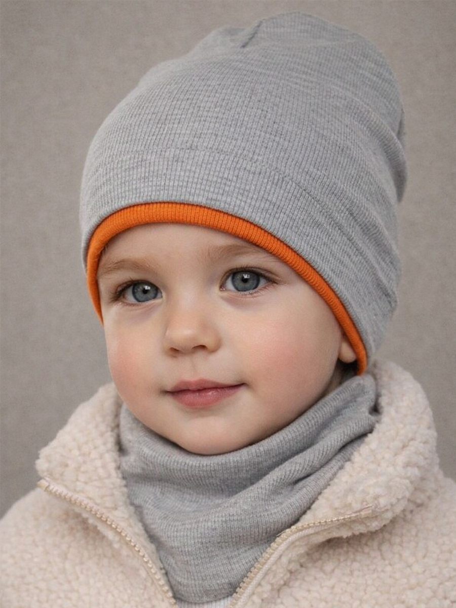 Шапка и снуд ПриКиндер U-A211 Цвет: Серый/оранжевый - фото 1