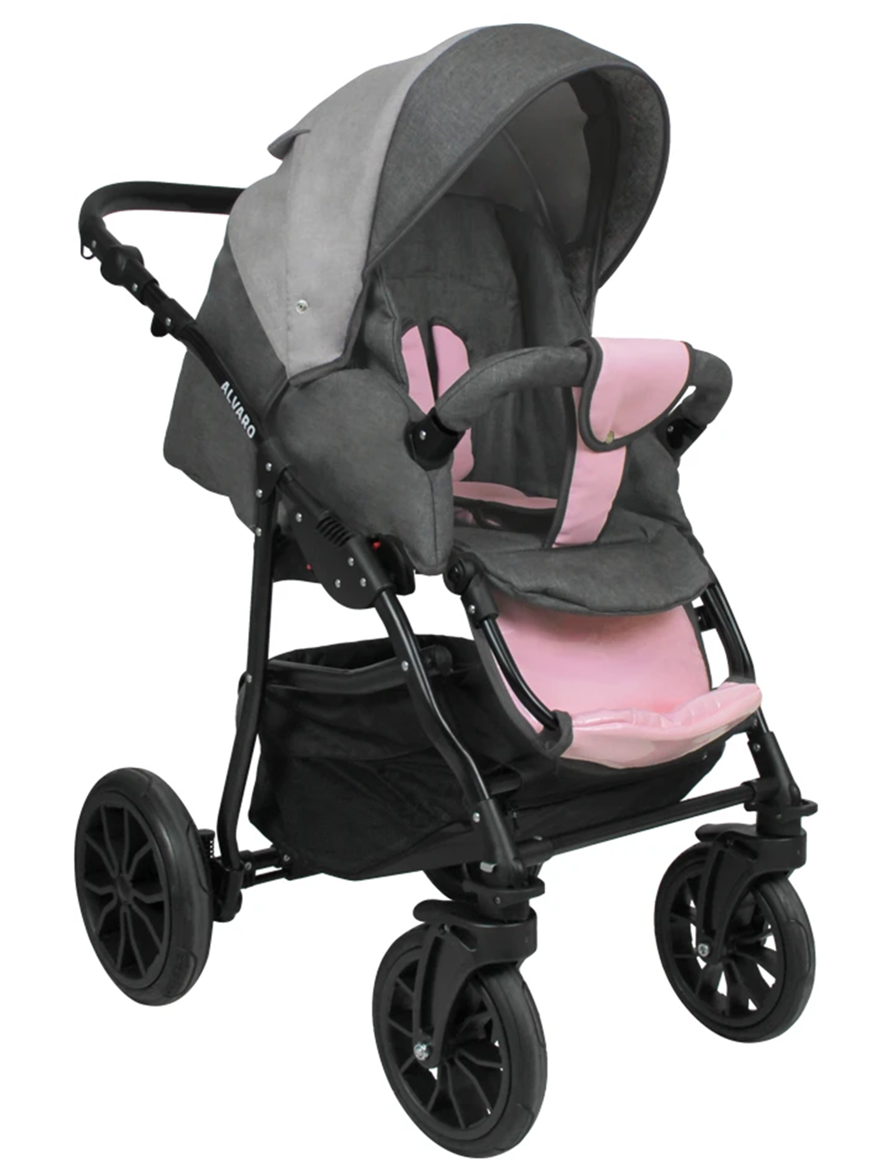 Коляска 2в1 alis Alvaro 03 серый-розовый - фото 3