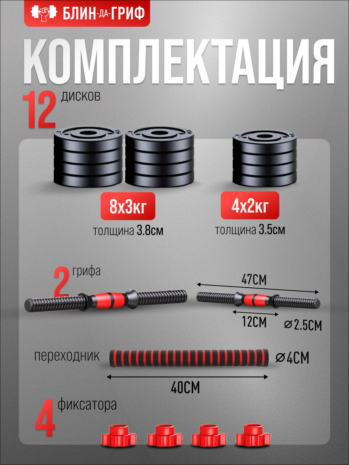 Набор блинов с грифом БлинДаГриф Штанга 32кг - фото 2