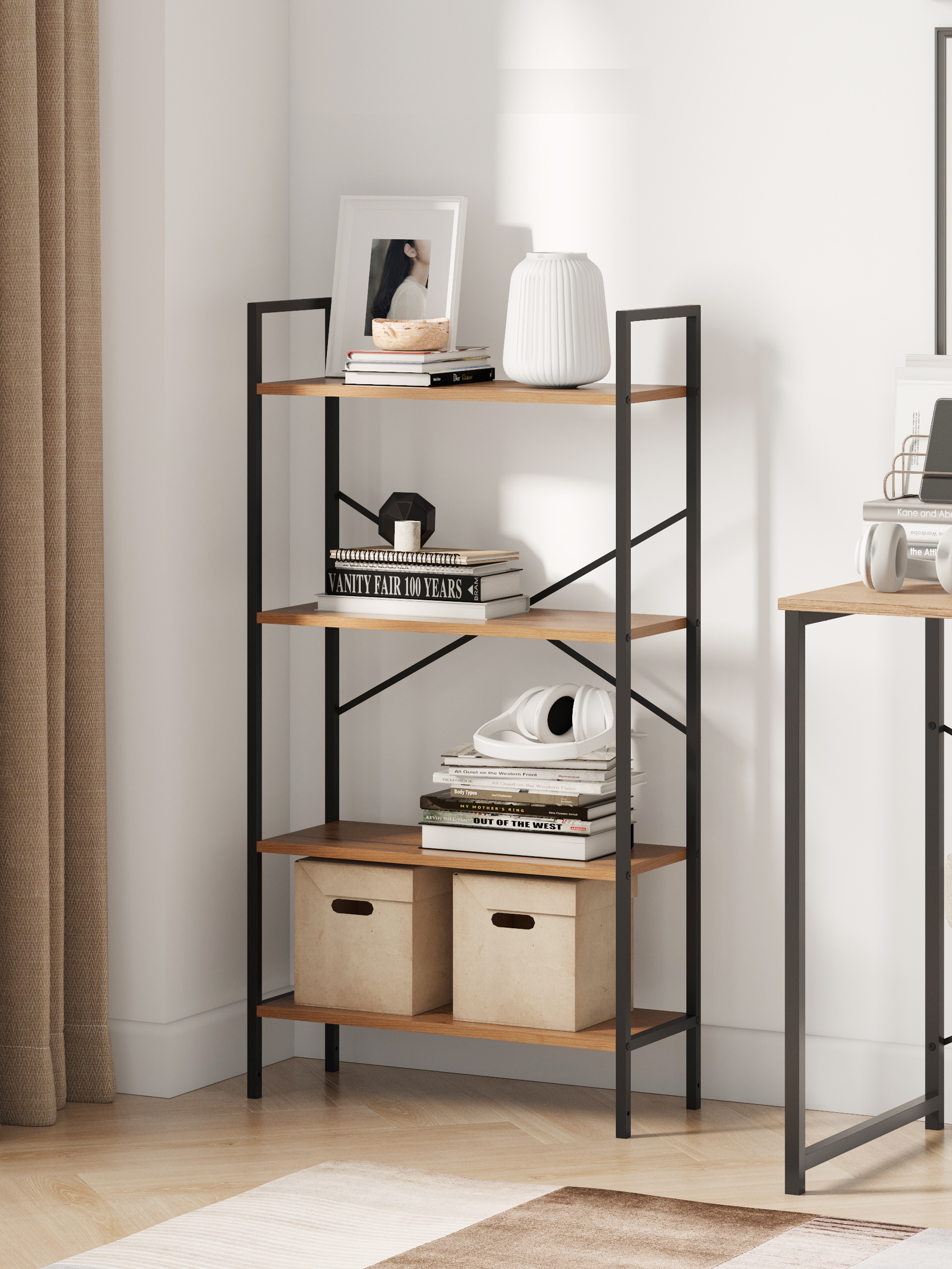 Изображение товара Стеллаж Leset Стилвуд 24 широкий 4 полки Черный/Дуб крафт золотой