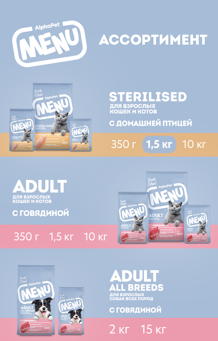 Сухой полнорационный корм холистик AlphaPet с домашней птицей для взрослых стерилизованных кошек и котов AlphaPet Menu 1,5кг - фото 3