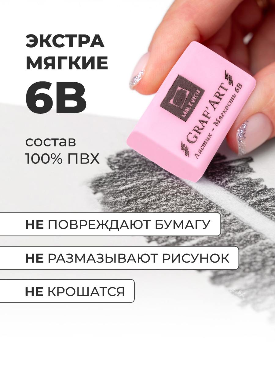Ластик Малевичъ Цветной 6 шт. - фото 2