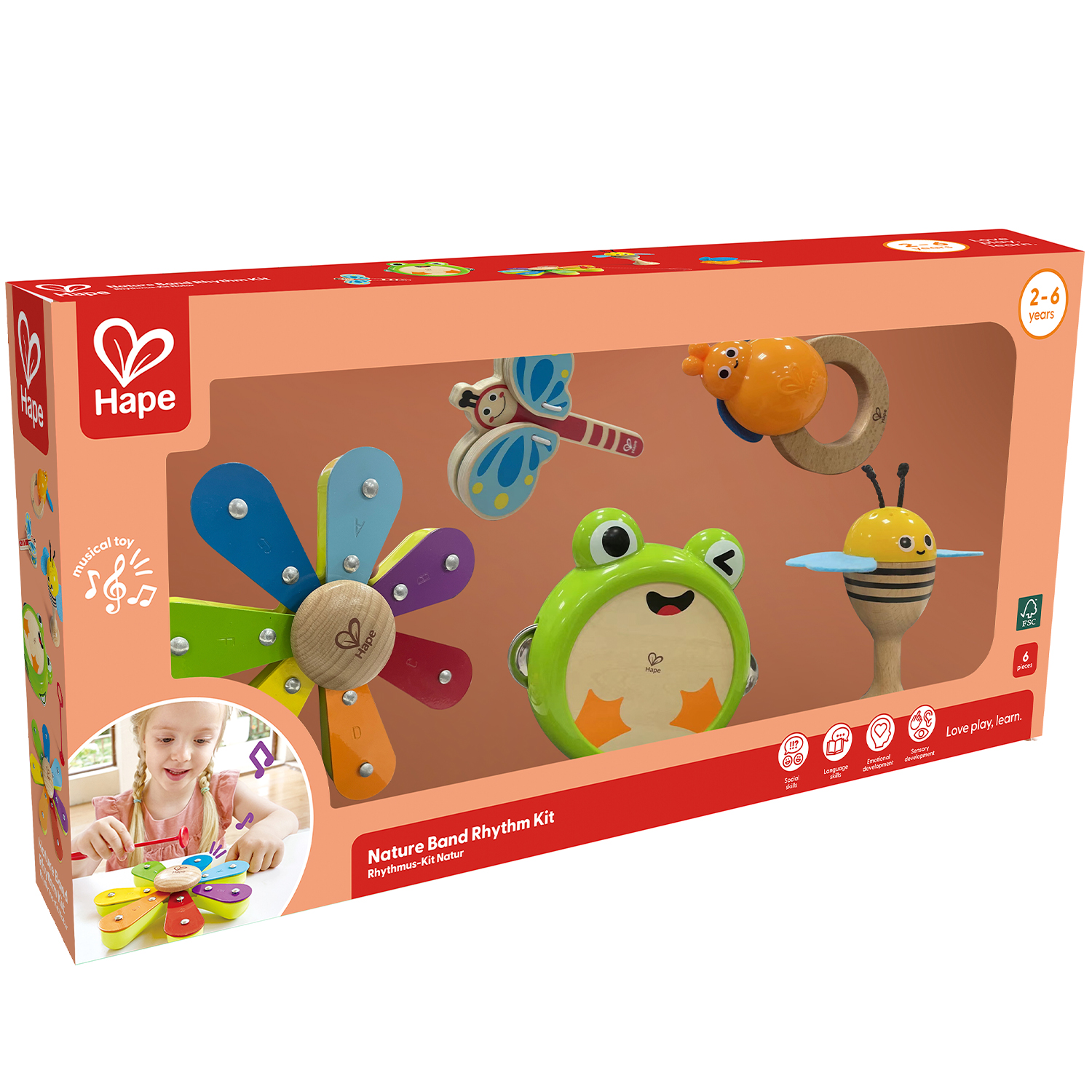 Игрушка музыкальная Hape аксессуар, кастаньеты, ксилофон, бубен - фото 6