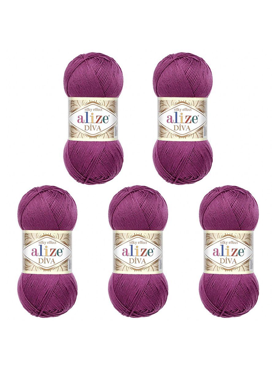Пряжа Alize для вязания универсальная легкая Diva микрофибра 100г 350м 5 шт 297 цикламен - фото 6