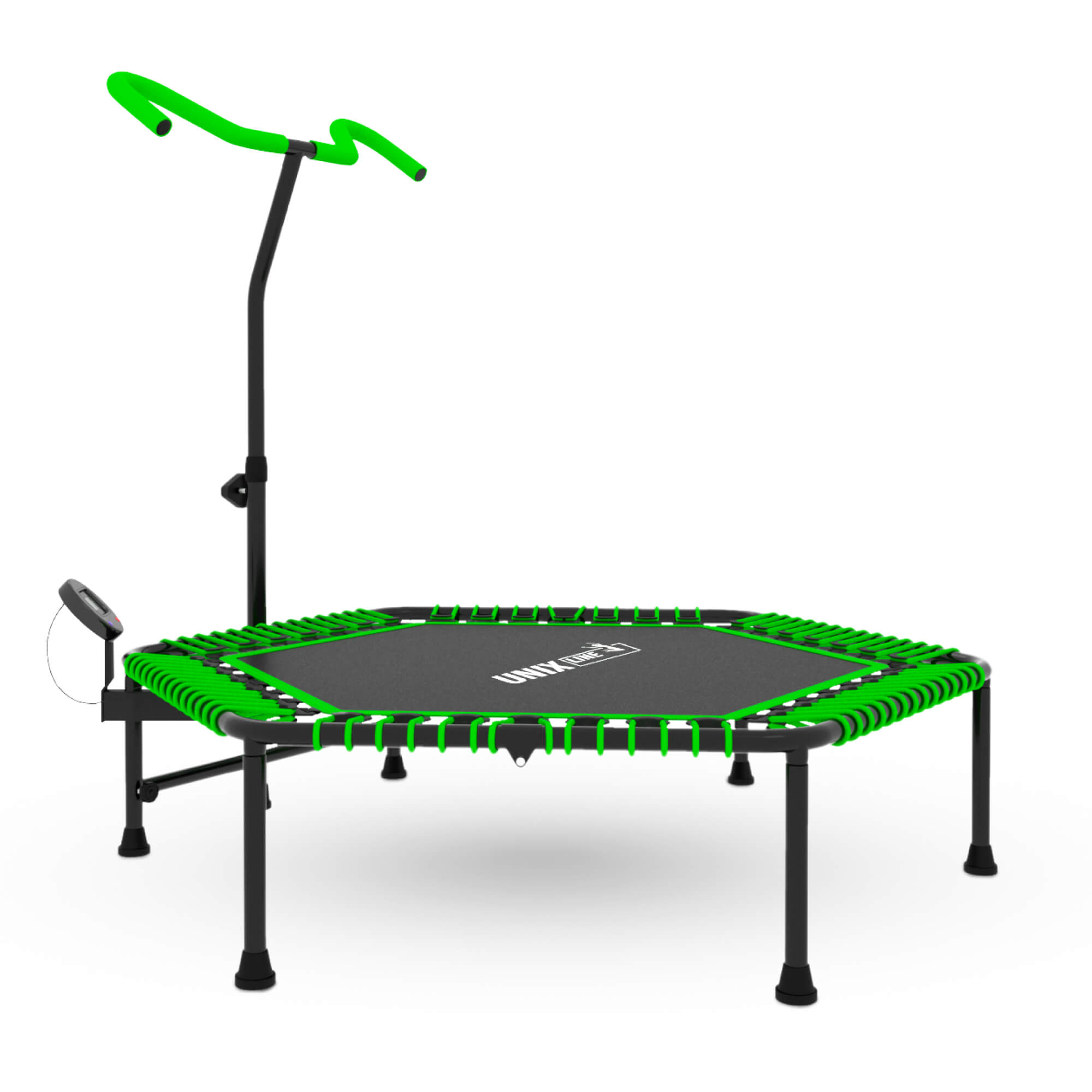 Батут спортивный с ручкой UNIX line Fitness pro green диаметр 125 см до 130 кг счетчик прыжков для джампинга - фото 14