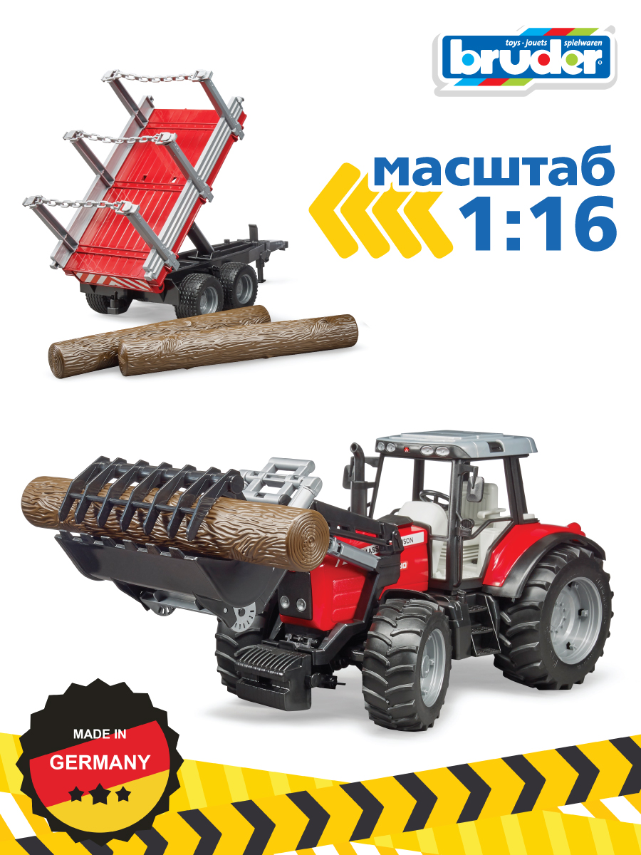 Трактор Bruder Massey Ferguson С манипулятором и прицепом 02-046 - фото 8