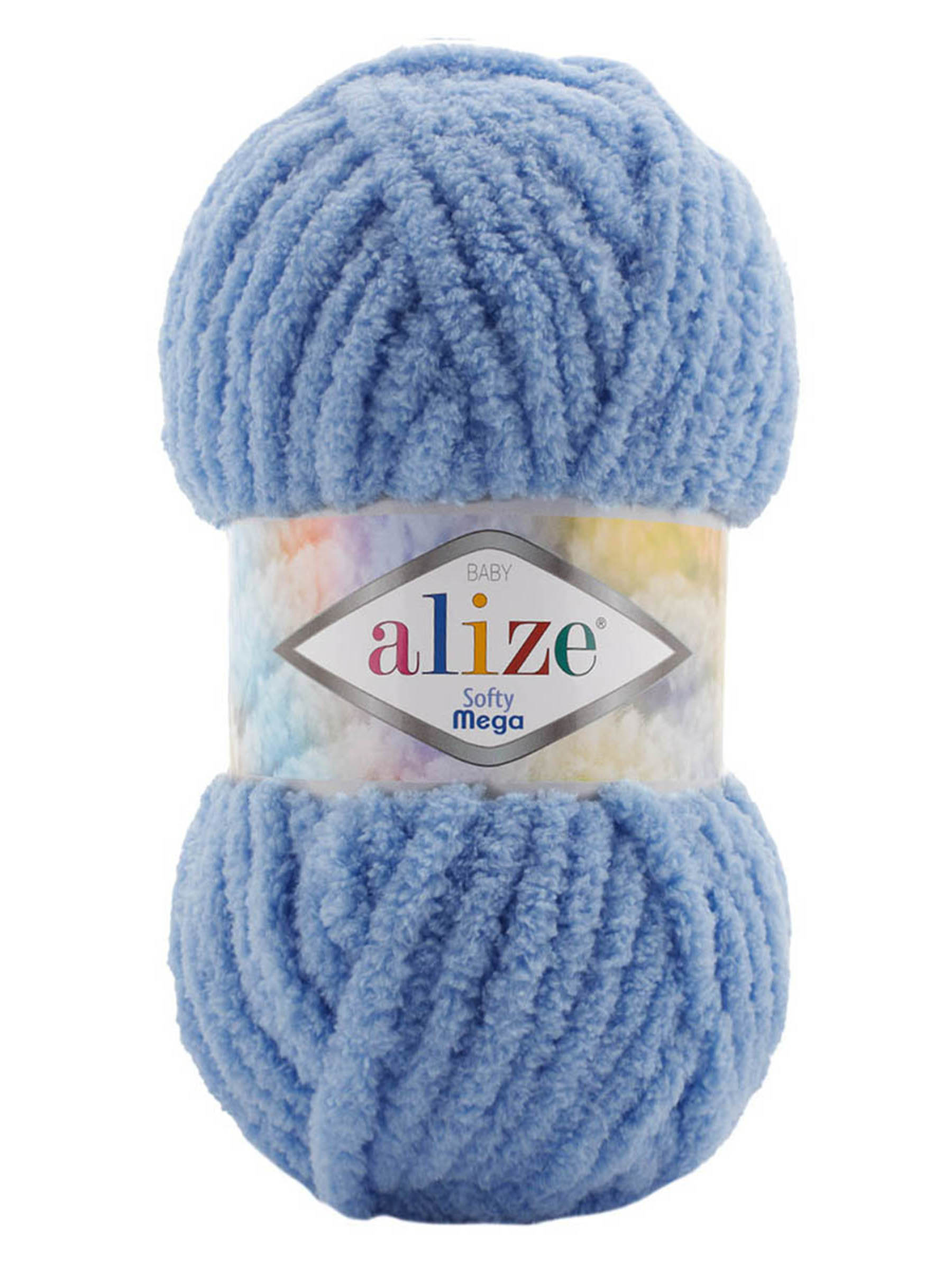 Пряжа для вязания Alize softy mega 100 гр 70 м микрополиэстер мягкая 374 голубой меланж 5 мотков - фото 4