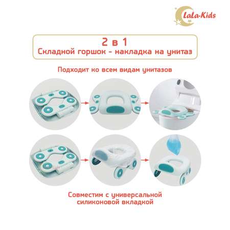 Горшок-накладка на унитаз LaLa-Kids дорожный складной + 10 одноразовых пакетов бирюзовый