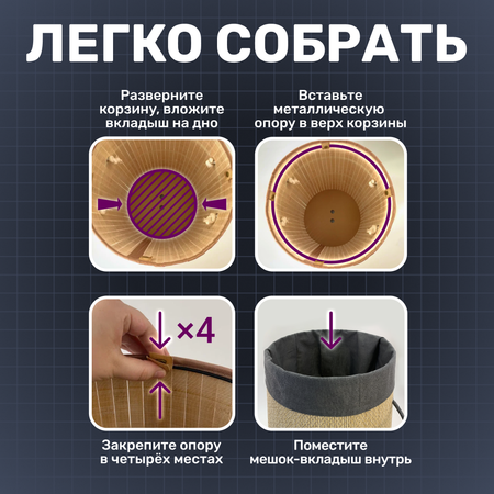 Корзина для хранения белья с крышкой ZDK Homium for Home, Eco, размер 35х35х50см, объем 48 л, цвет бежевый/серый