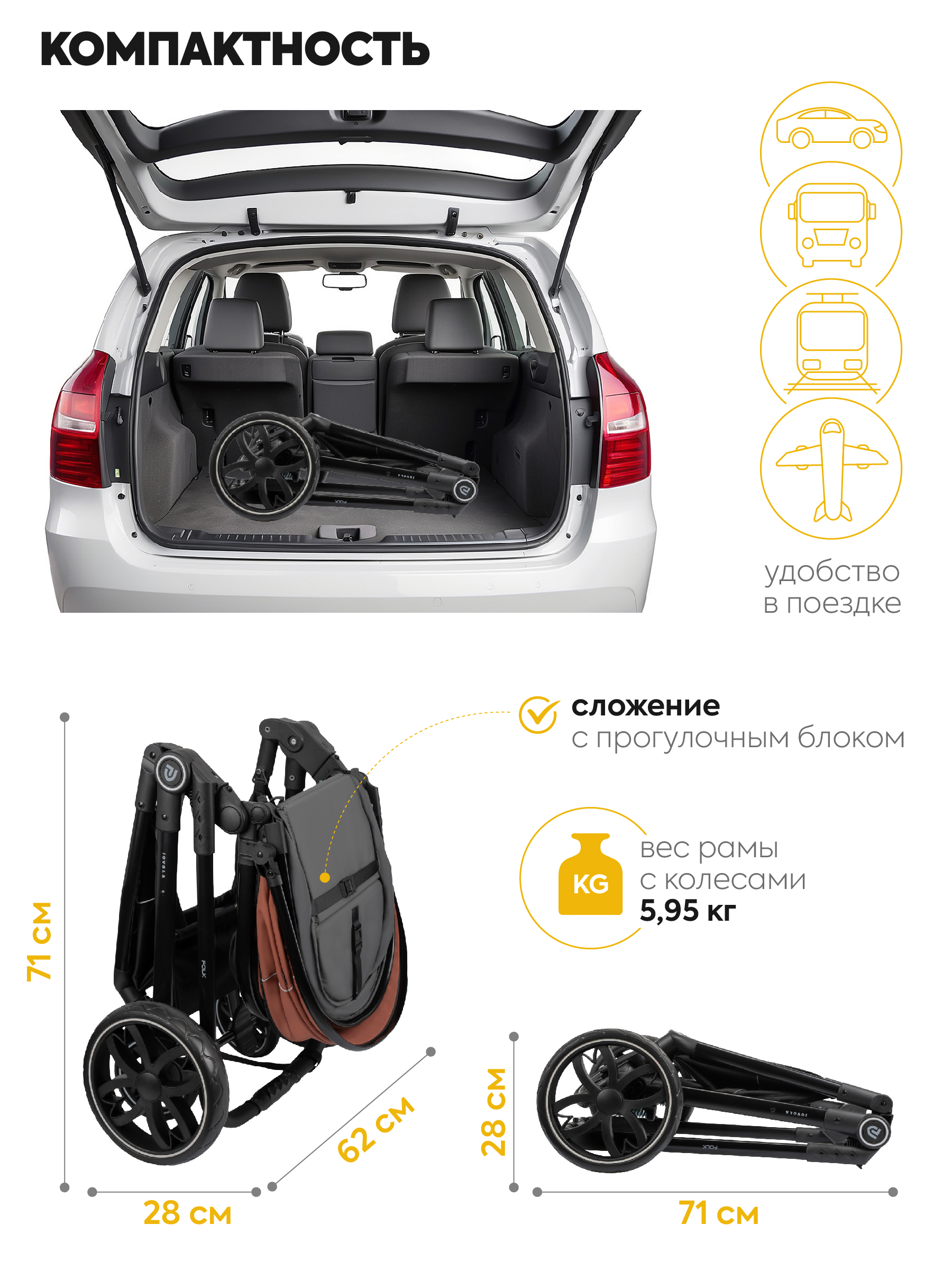 Коляска трансформер JOVOLA Folk W с утепленным вкладышем оранжевый - фото 2